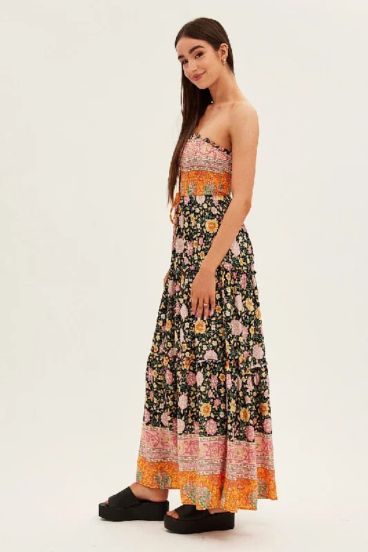 Boho Print Maxi Dress Bandeau Sun Dress