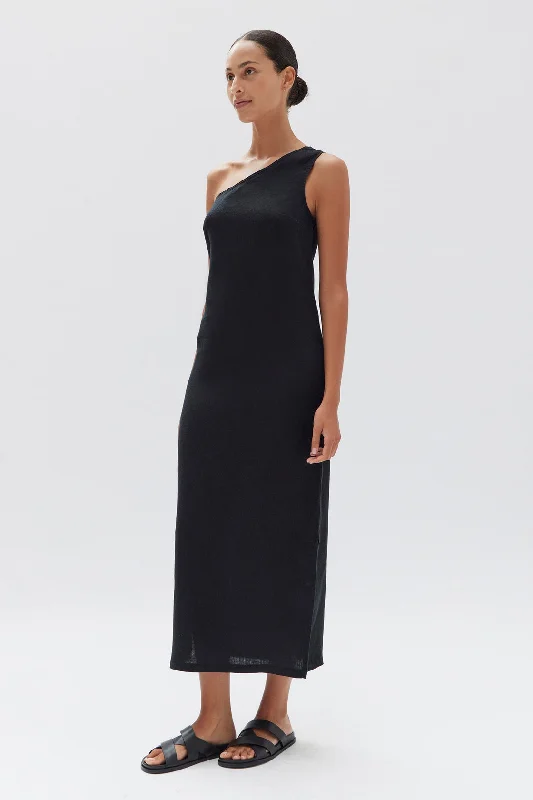 Bonnie Black Linen One Shoulder Maxi Dress