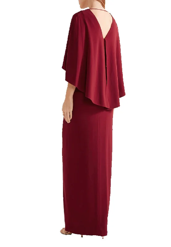 Burgundy Cape Plunging Back Gown