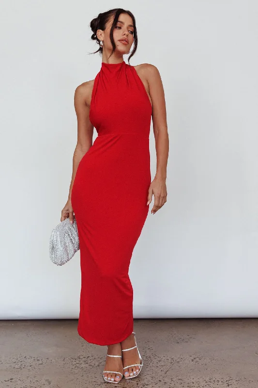 Caden Backless Halterneck Dress Red