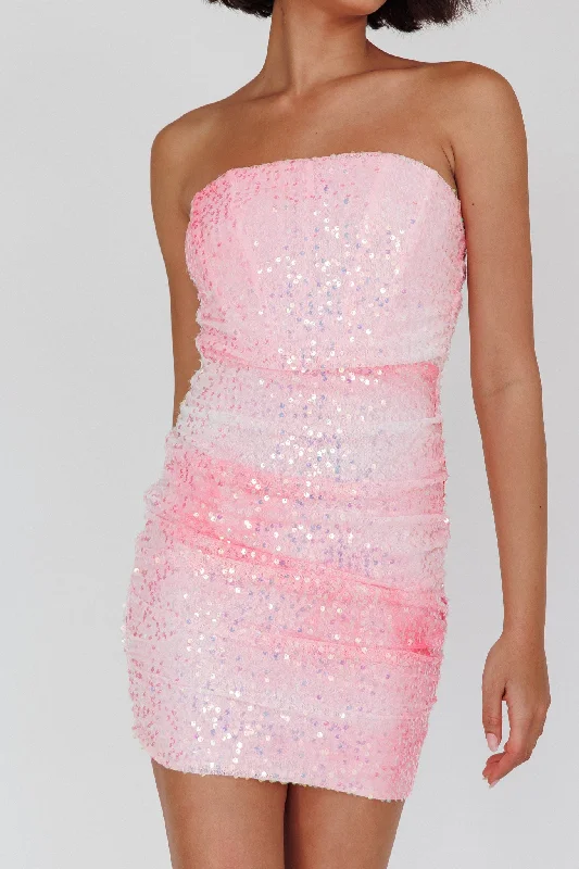 Calen Ruched Sequin Mini Dress Pink