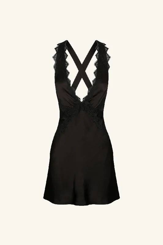 CAMILLE LACE CROSS BACK MINI DRESS - BLACK