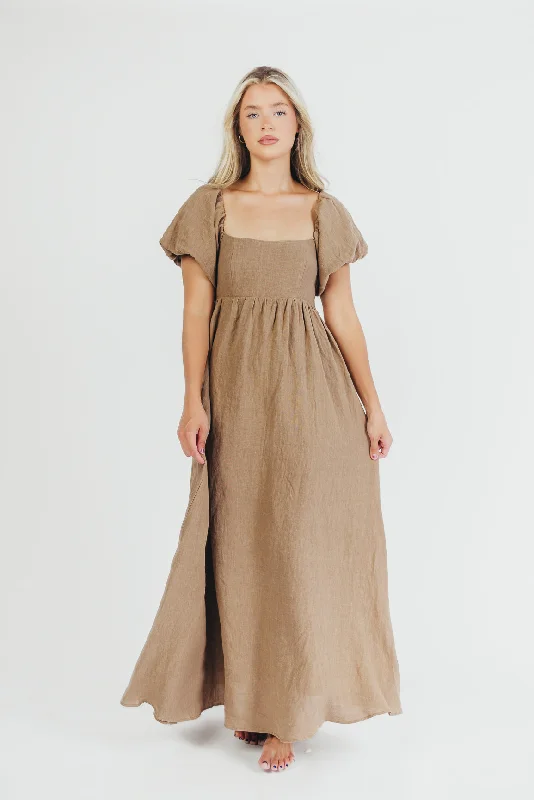 Candace Maxi Dress in Mocha - 100% Linen - Bump Friendly