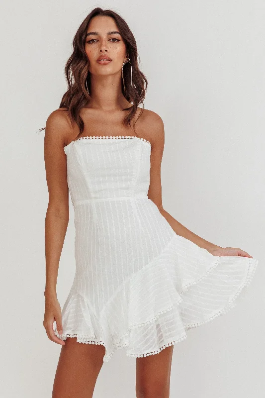 Candy Strapless Layered Ruffle Hem Dress White