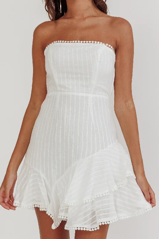 Candy Strapless Layered Ruffle Hem Dress White