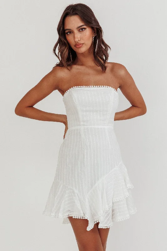 Candy Strapless Layered Ruffle Hem Dress White