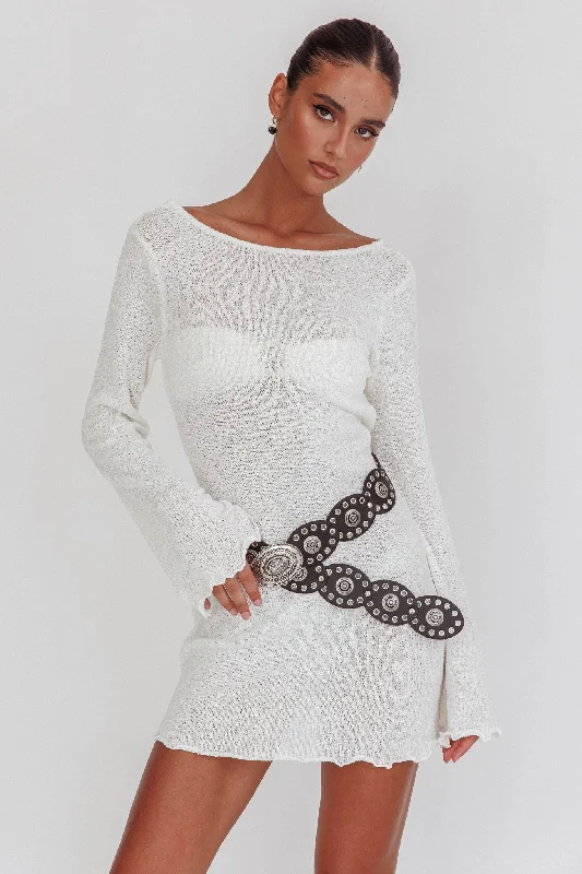 Carousel Backless Knit Mini Dress White