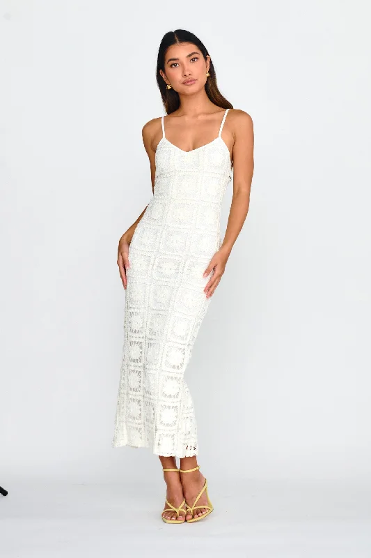 Cayman Sunset Crochet Midi Dress White