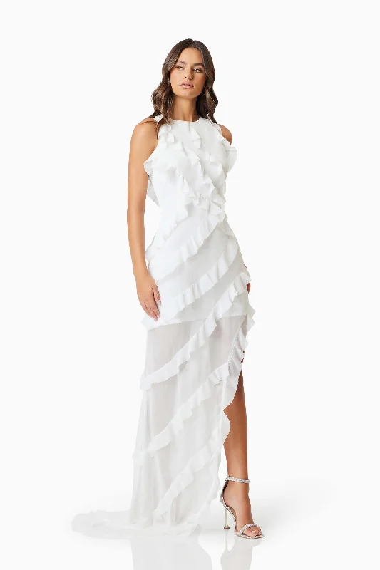 Celeana Textured Sheer Maxi Dress in White