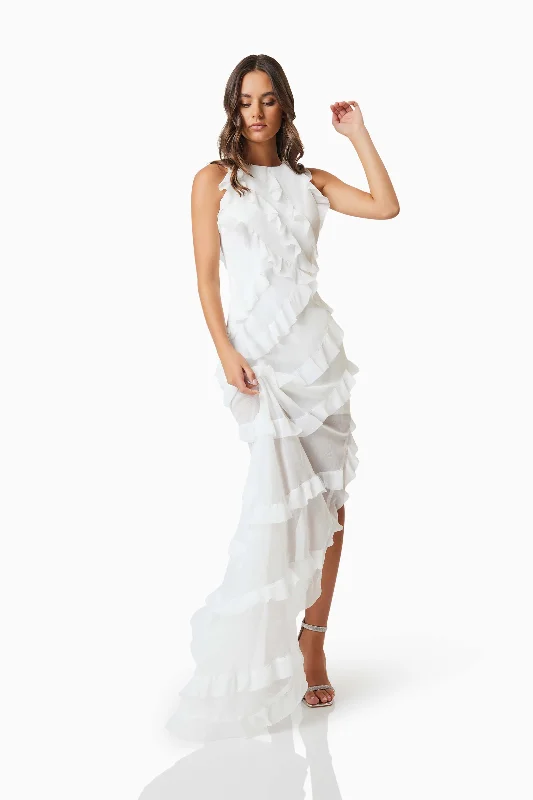 Celeana Textured Sheer Maxi Dress in White