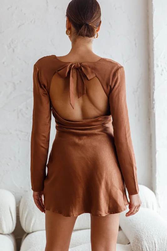 Champs Elysees Long Sleeve Open Back Mini Dress Chocolate