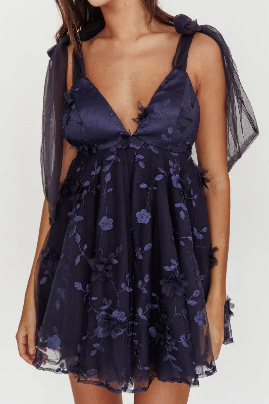 Chantilly Tied Shoulder Mini Dress Navy