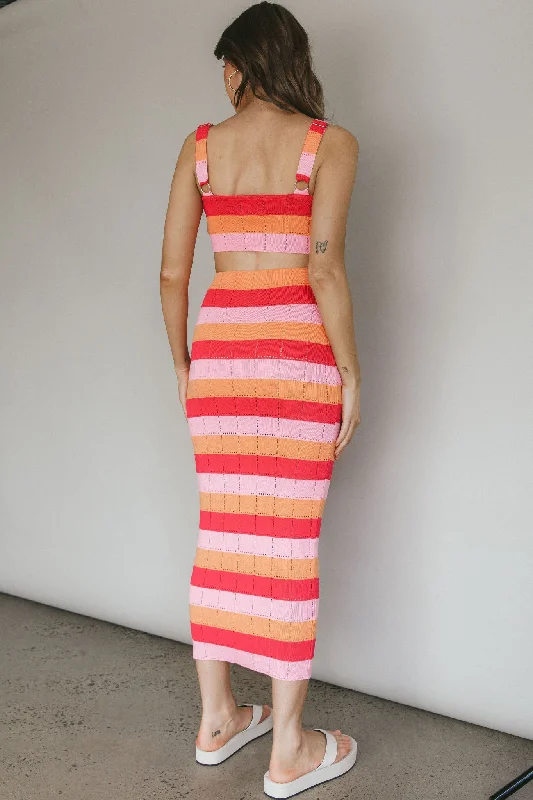 Chase The Sunrise Knit Maxi Skirt Striped Pink