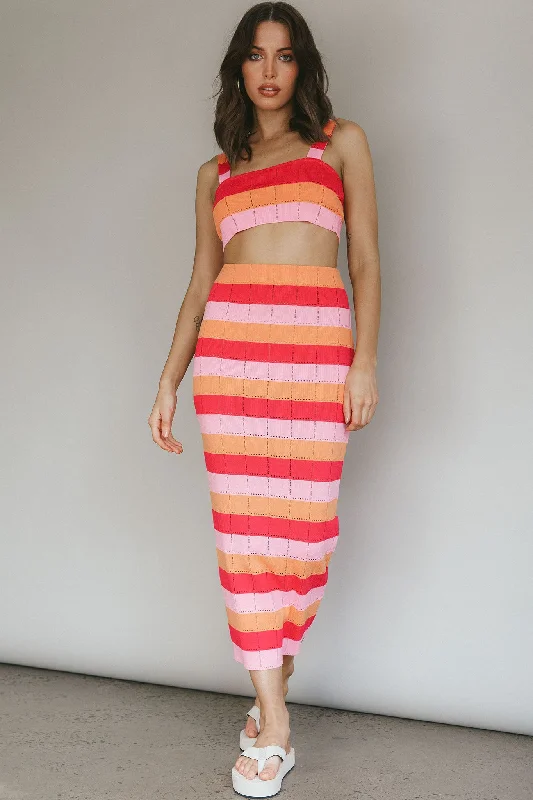 Chase The Sunrise Knit Maxi Skirt Striped Pink