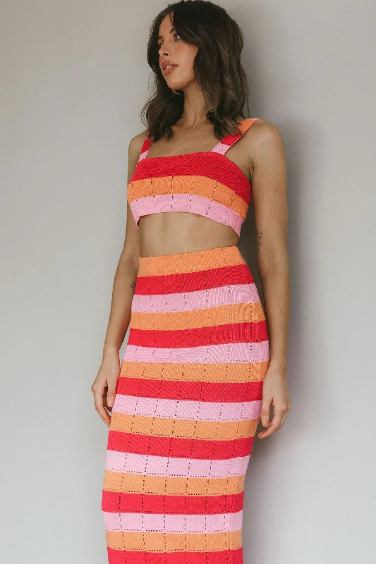 Chase The Sunrise Knit Maxi Skirt Striped Pink