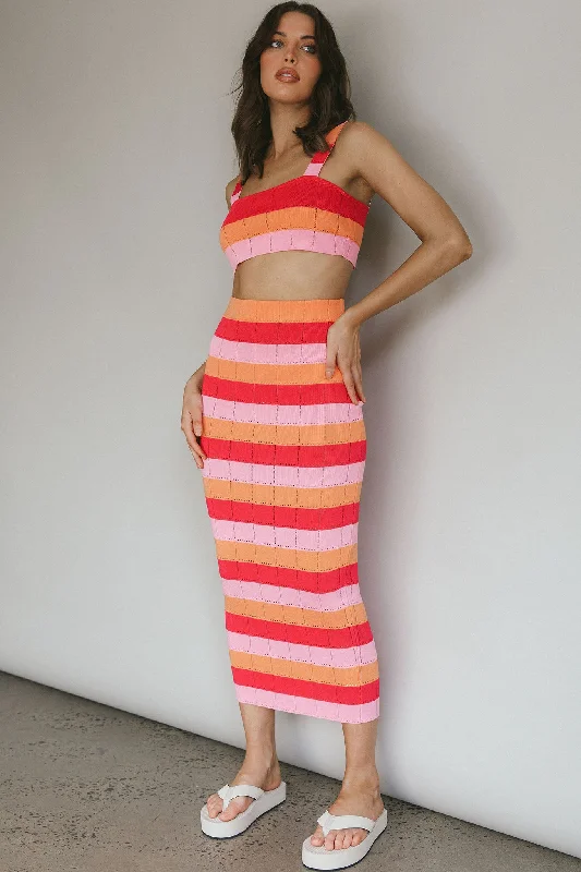 Chase The Sunrise Knit Maxi Skirt Striped Pink