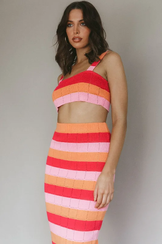 Chase The Sunrise Knit Maxi Skirt Striped Pink