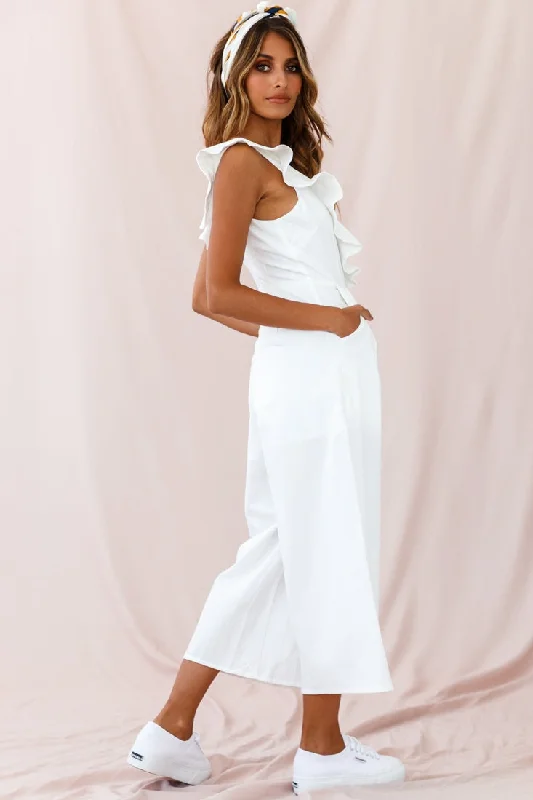 Cheryl Ruffle Strap Wide Leg Jumpsuit White