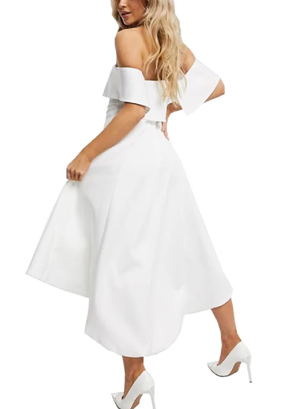 White Wanda Off Shoulder High Low Dress