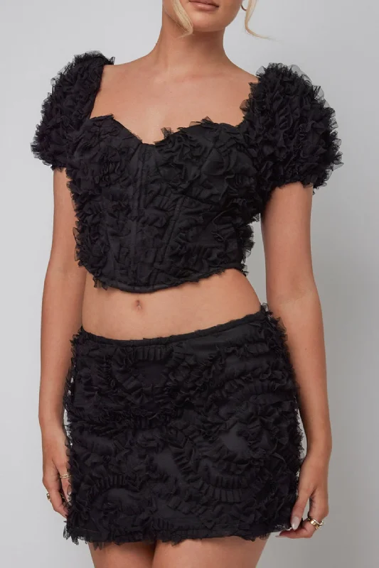 Cielito Embellished Crop Top Black