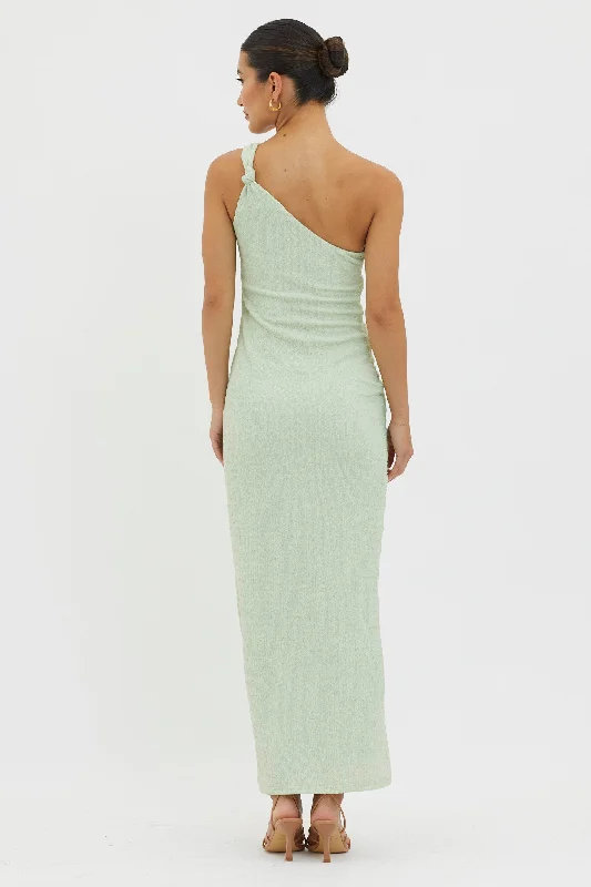 Clean Slate One-Shoulder Smocked Midi Dress Sage