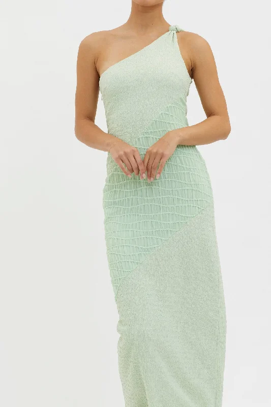 Clean Slate One-Shoulder Smocked Midi Dress Sage