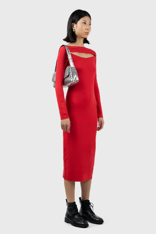 Cut Out Detail Long Sleeve Midi Dress