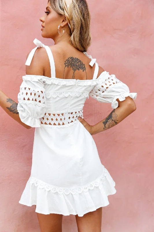 Danella Puff Sleeve Tied Shoulder Dress White