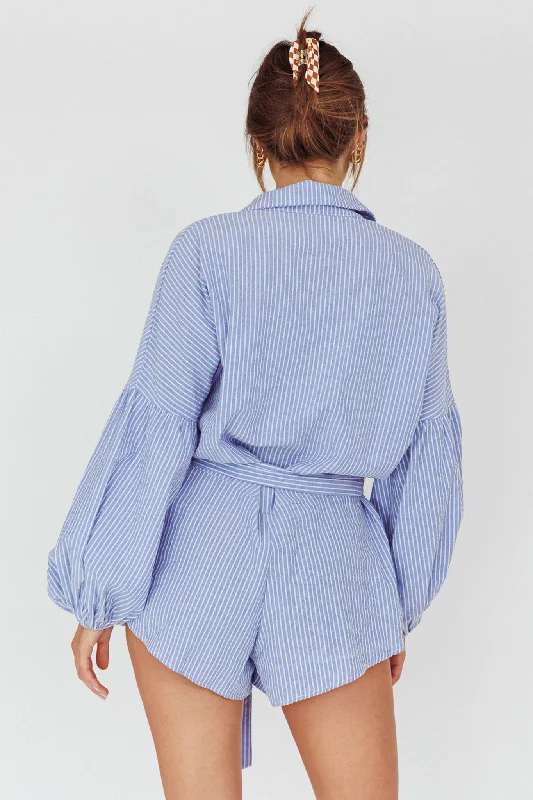 Daytona Beach Long Sleeve Shirt Romper Blue Stripe