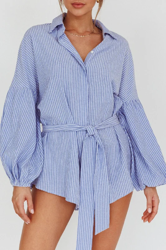 Daytona Beach Long Sleeve Shirt Romper Blue Stripe