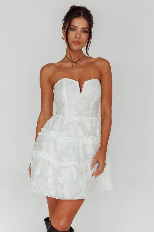 Demi Frill Trim Strapless Dress White