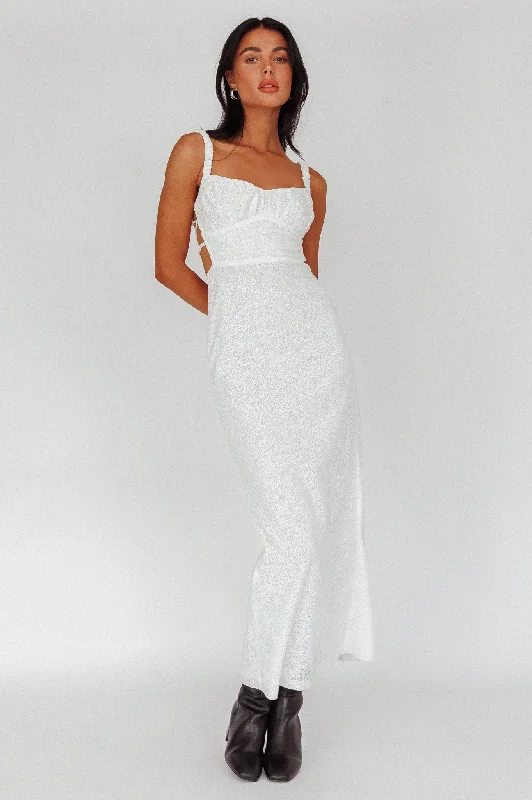 Dream Crush Lace-Up Back Mesh Overlay Midi Dress White