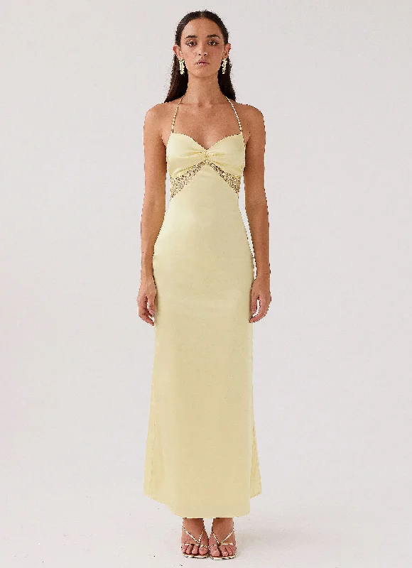 Dream Sight Lace Satin Maxi Dress - Lemon