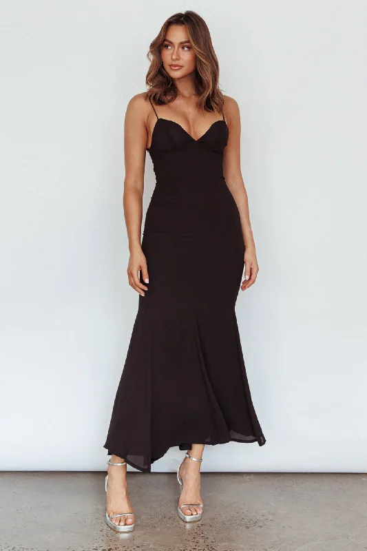 Dreaming Of Paris Bodycon Mermaid Maxi Dress Black