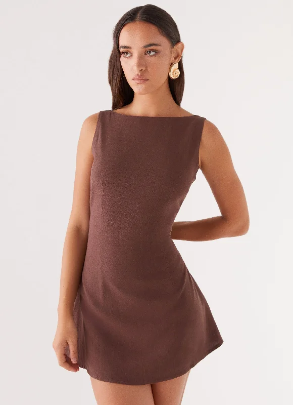 Drunk In Love Linen Mini Dress - Chocolate