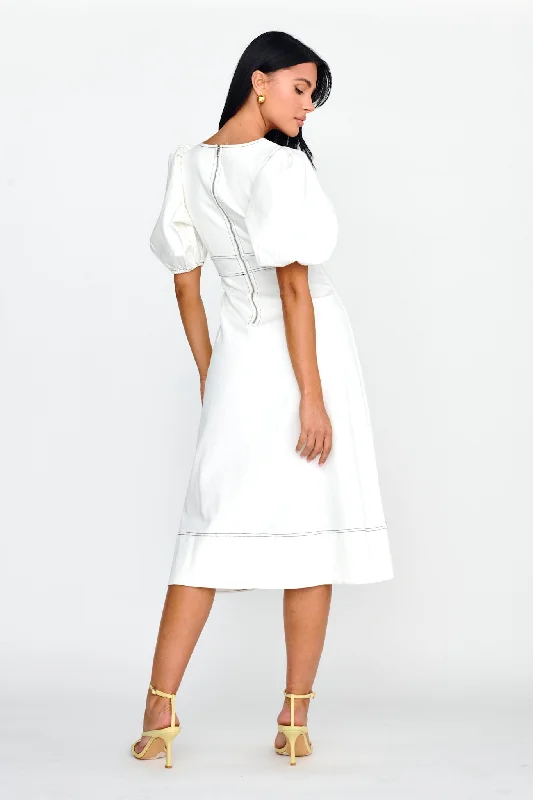 Elias Puff Sleeve Midi Dress White