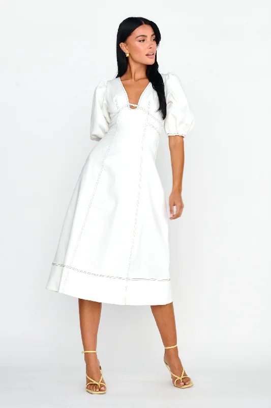 Elias Puff Sleeve Midi Dress White