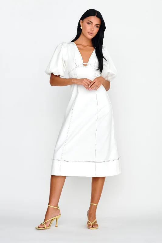 Elias Puff Sleeve Midi Dress White