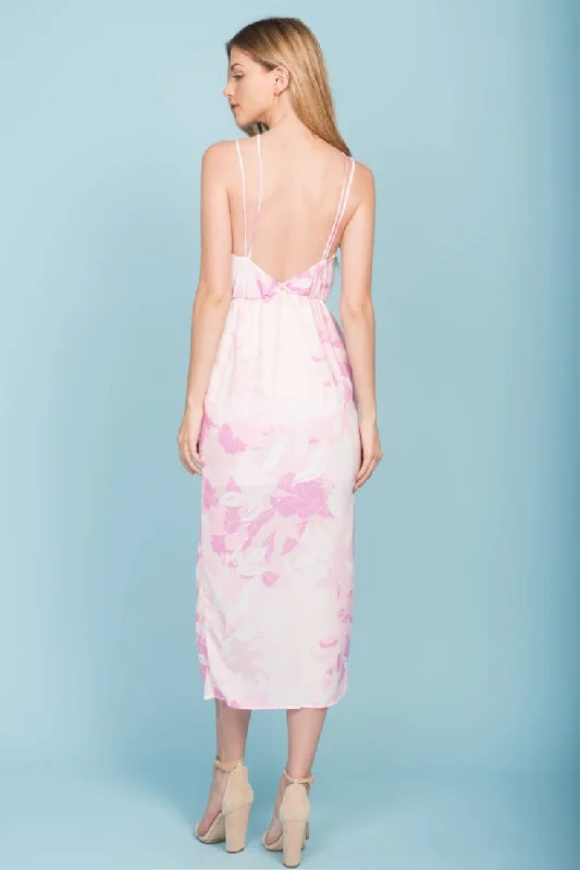 Emilia Open Back Floral Print Midi Dress Pink