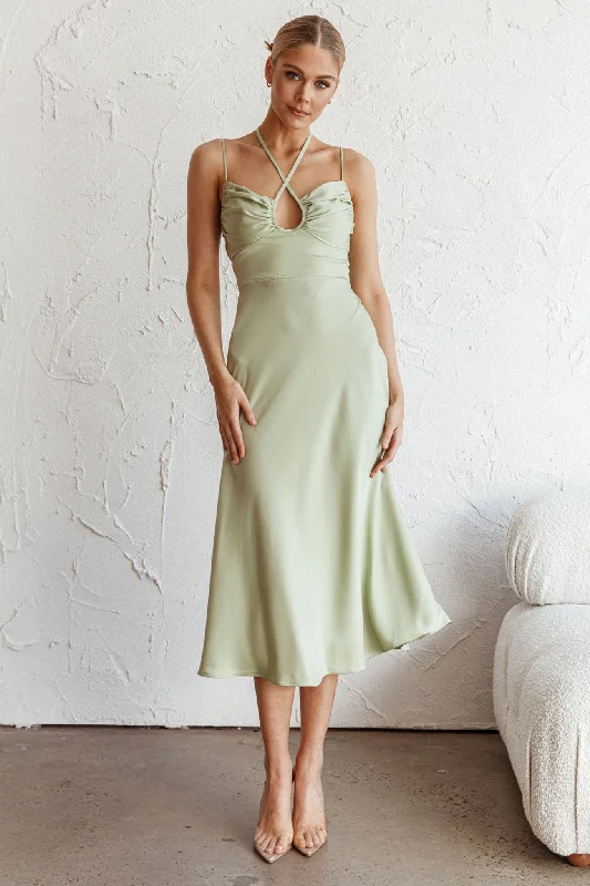 Emmalie Satin Midi Dress Sage