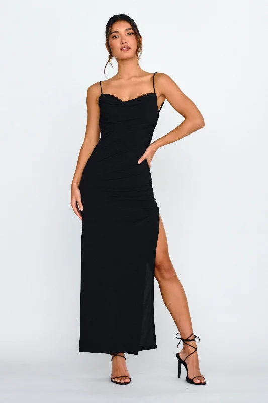 Faren Lace Trim Maxi Dress Black