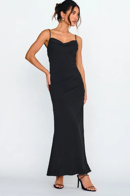 Faren Lace Trim Maxi Dress Black