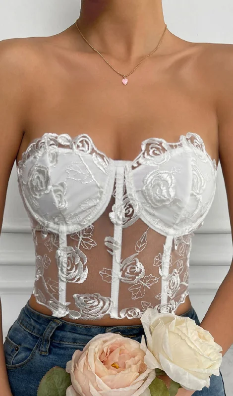 WHITE FLORAL LACE CORSET TOP