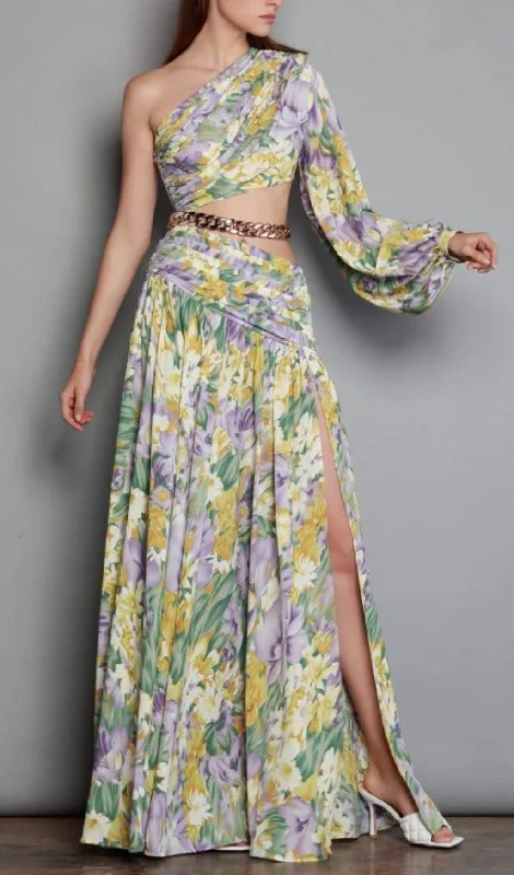 FLORAL PRINT ONE SHOULDER MAXI DRESS