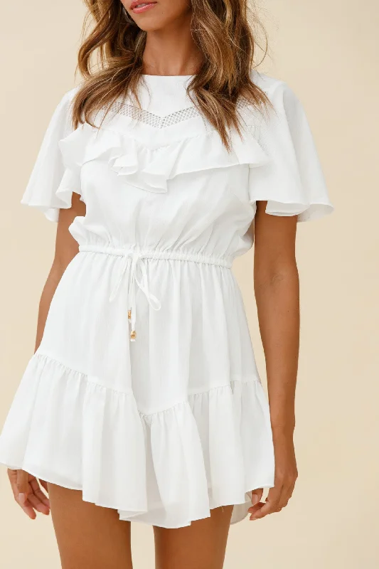 Forever Free Angel Sleeve Drawstring Waist Dress White