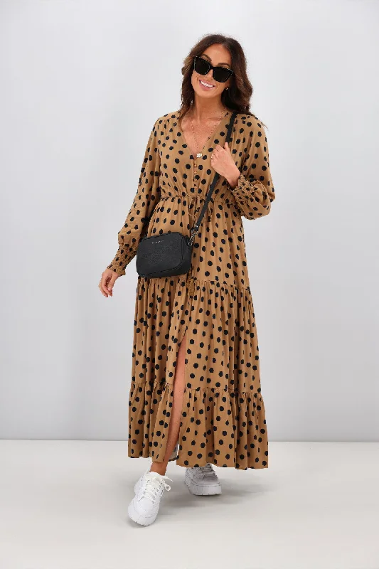 Fria Terra Long Sleeve Midi Dress Dot Print