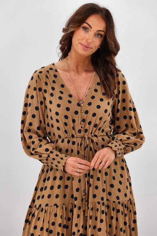 Fria Terra Long Sleeve Midi Dress Dot Print