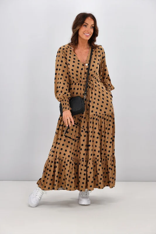 Fria Terra Long Sleeve Midi Dress Dot Print