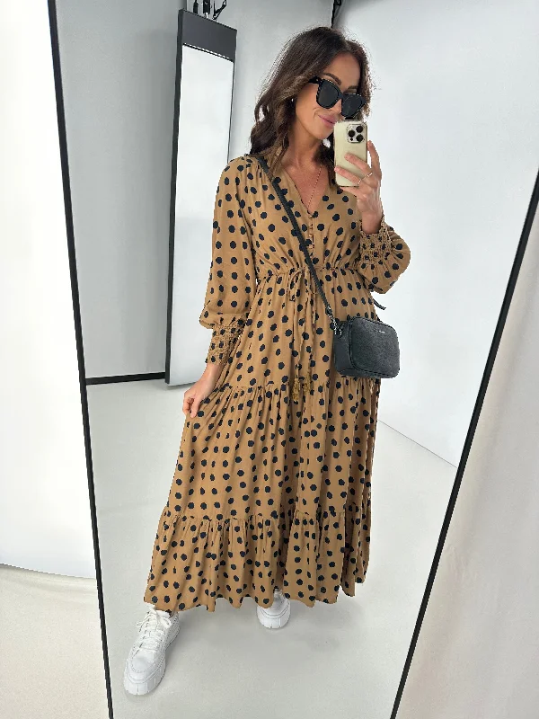 Fria Terra Long Sleeve Midi Dress Dot Print