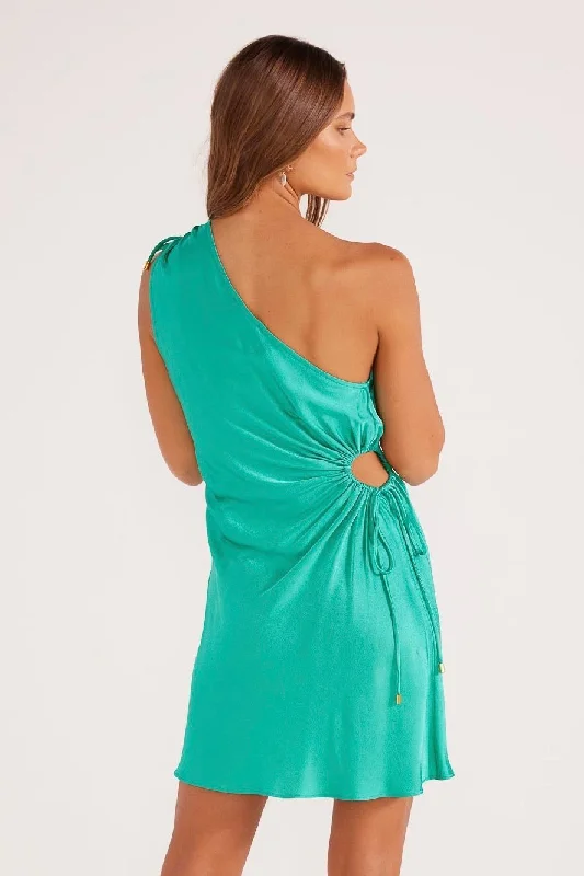 Gaia Aquamarine One Shoulder Mini Dress